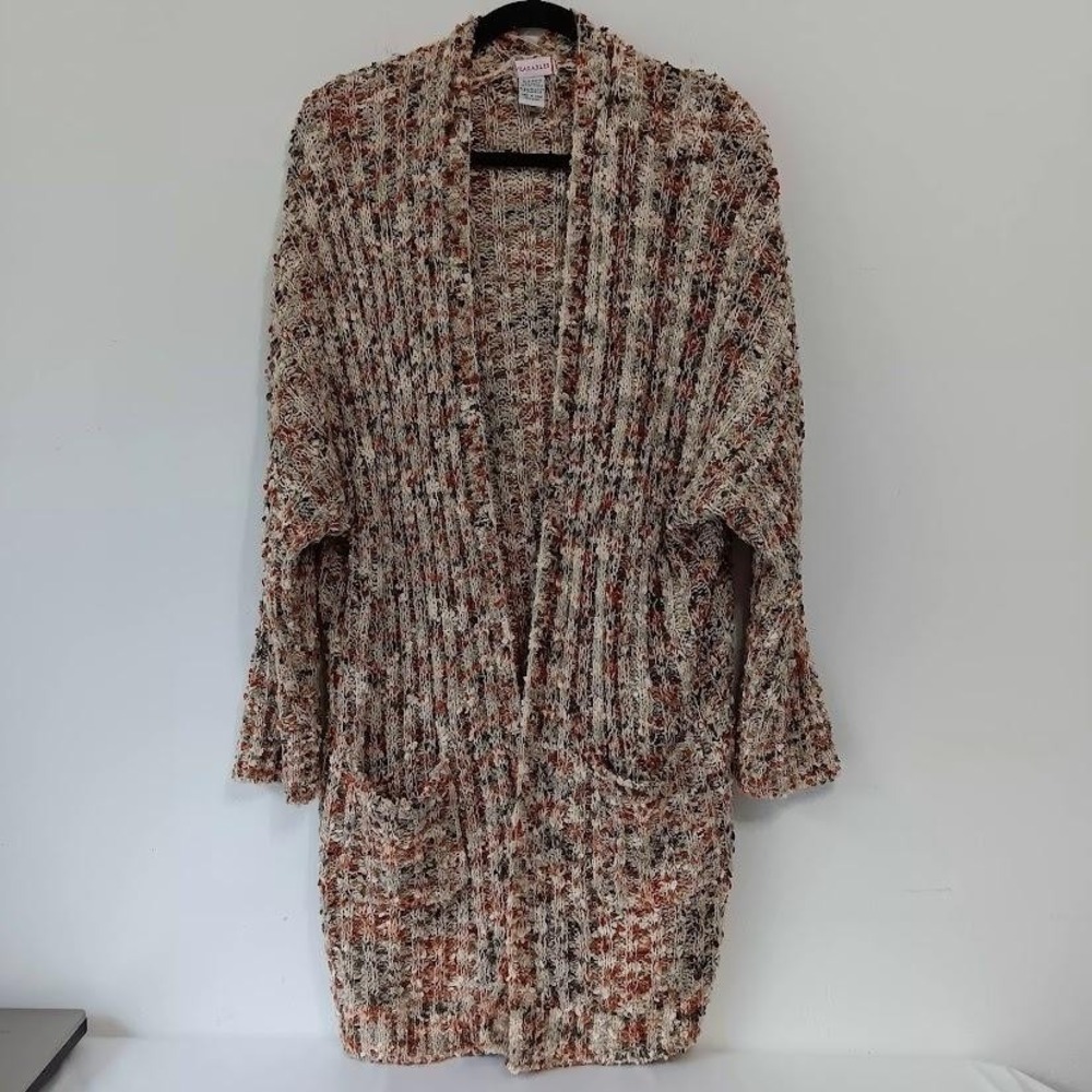 Wearables Cardigan Sweater Womens 1X‎ Rust Beige Boucle Open Front Pockets